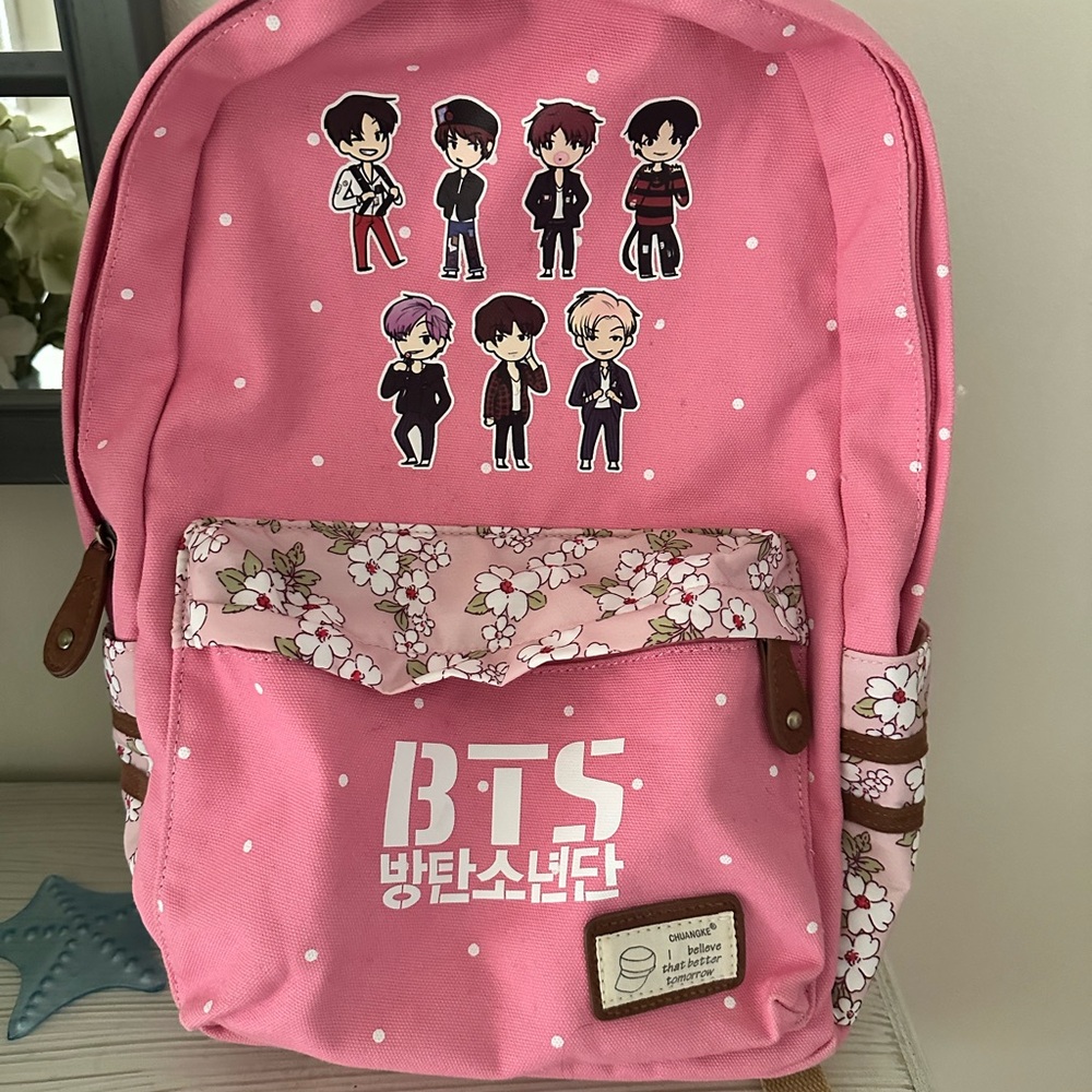 Pink Cloth BTS Backpack with Cherry Blossom Accents. Rare Find!